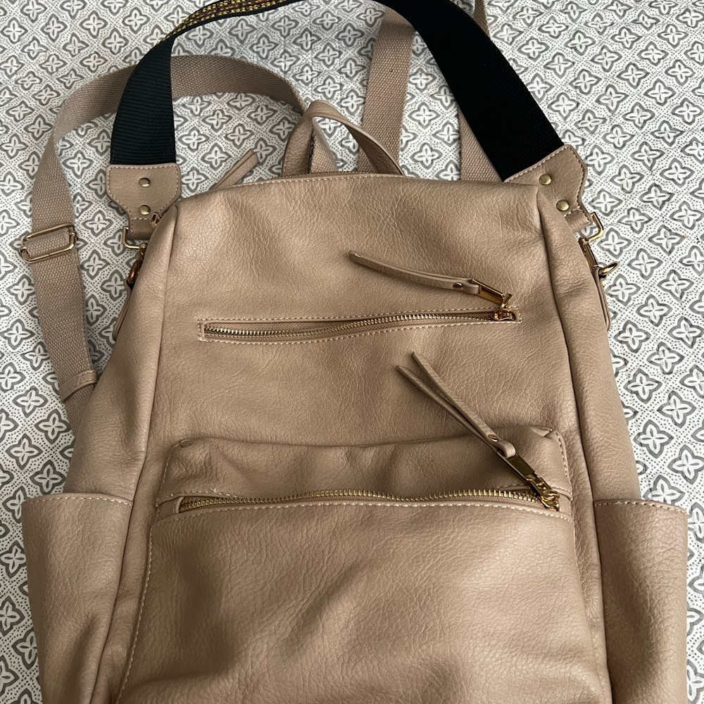 MMS Design Studio Taupe Backpack with multi-color Strap